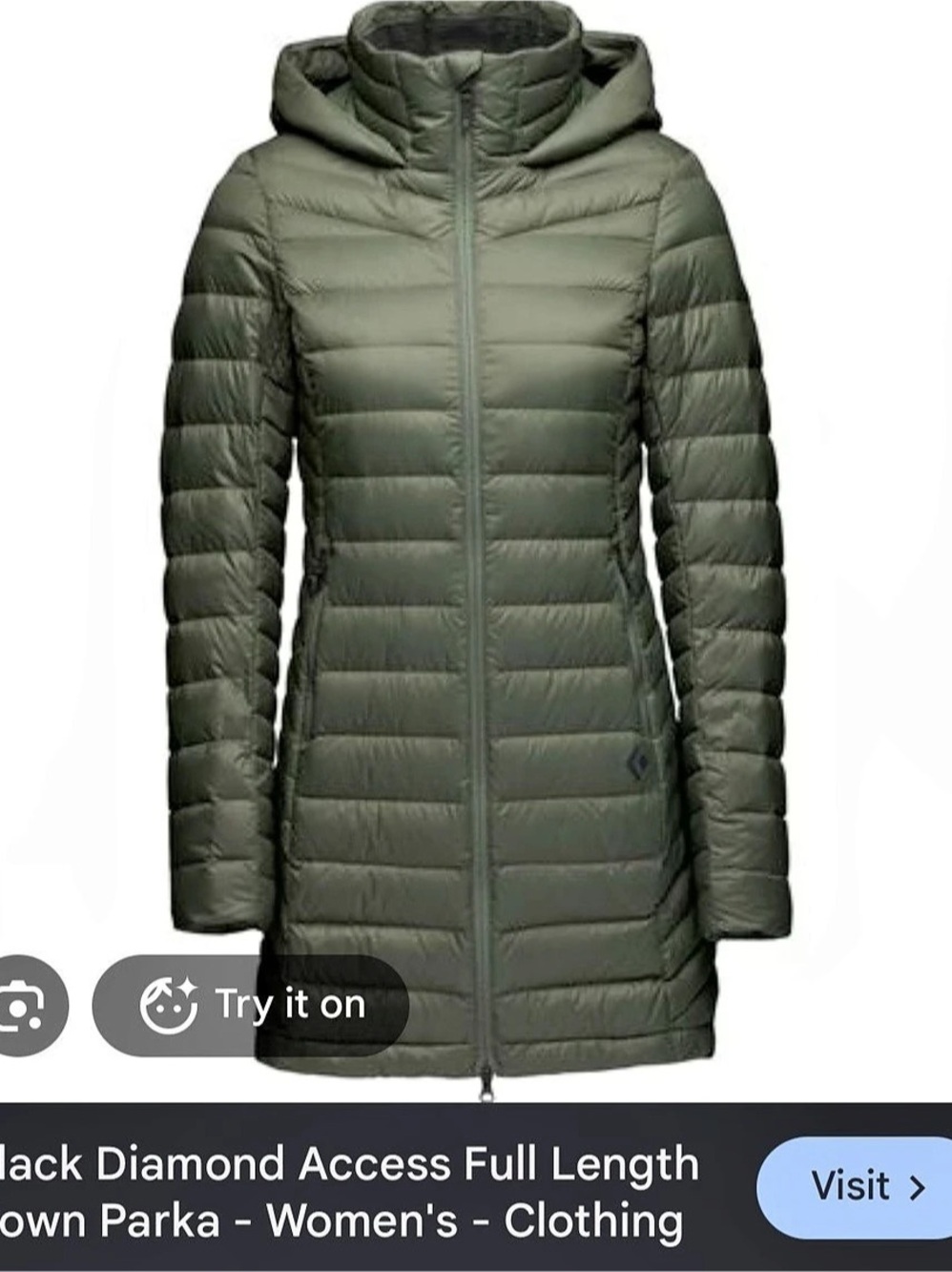 Black Diamond Access Full Length Down Parka Olive Down Parka Size Small